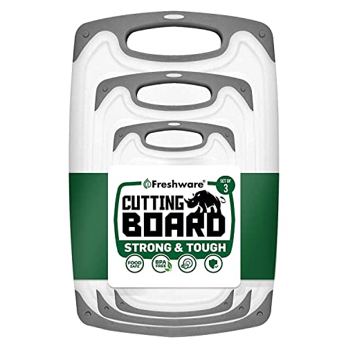 Freshware Cutting Board with Juice Grooves, Reversible, BPA-Free, Non-Porous, Dishwasher Safe, Kitchen, Set of 3, 16″L x 9.8″W x 0.3″Th