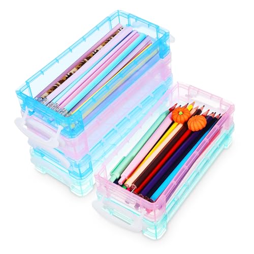Boîte à crayons transparente lot de 6 boîtes plastique pour bureau et école