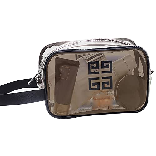 Wolpin PVC Cosmetic Makeup Kit Organizer Travel Toiletry Vanity Bag Grooming Pouch Waterproof Portable Storage for Makeup Brushes Essentials Black Travel Cosmetic Case