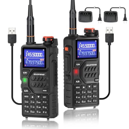 BAOFENG K5PLUS Ham Radio Handheld Tri-Band Walkie Talkies Long Range High Power Two-Way Radio with One Click Frequency, USB-C Charging (2 Pack)