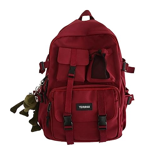 MININAI Mochila estética com pingente de sapo fofo para mulheres e homens, mochila escolar japonesa Harajuku College, Vermelho, One Size, Japonês