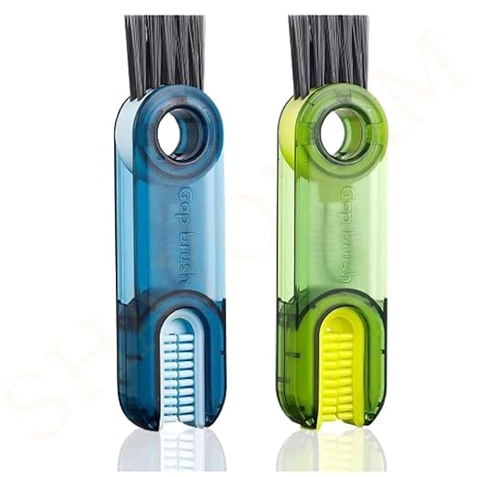 Image of (Pack of 2) 3 in 1 Multifunctional Cleaning Brush, Lid Gap Cleaning Brush Used for Water Bottle, Straw, Window, Crevice, Groove, Keyboards etc.(Multicolor)
