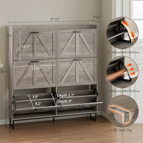 Image of BORNOON Shoe Cabinet with 6 Flip Drawers Narrow Shoe Storage Cabinet Organizer Wooden Freestanding Shoe Rack Hidden Slim Shoes Storage Cabinet for Entryway, Hallway, Living Room, Bedroom
