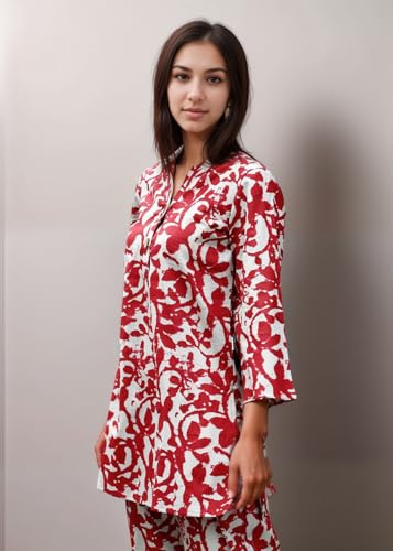 Image of SHIENZY Women Rayon Co Ord Set | Stylish Printed Kurta Top with Wide Leg Pants | Casual Summer Top with Palazzo Pants | Casual Lounge Wear Outfit | Comfortable Travel Outfit | Trendy Set