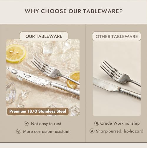 KINGSTONE Silverware Set with Steak Knives, 36-Piece Forged Flatware Set Cutlery Set Premium Stainless Steel, Service for 6, for Kitchen, Home, Wedding, Party, Mirror Polished and Dishwasher Safe - Image 6