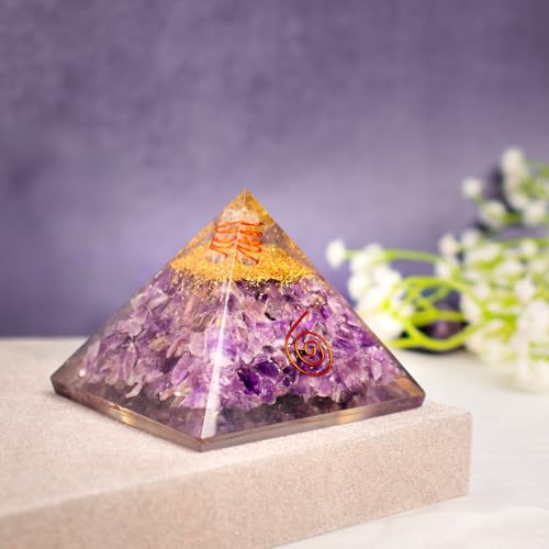 Image of Astrotalk Amethyst Stone Resin Pyramid | Crystal Pyramid for Calm & Clarity | Vastu Items for Home Decor | Office Table Decoration Items | Gift for Man & Woman