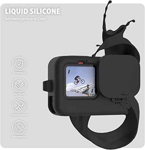 Fitstill Silicone Sleeve Case For Go Pro Hero 11 /Hero 10 /Hero 9 Black, Battery Side Cover & Screen Protectors & Lens Caps & Lanyard For Go Pro Hero 11 /10 / 9 Accessories Kit #TOP6