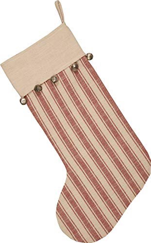 Piper Classics Sleigh Bells Ring Ticking Stripe Stocking, 12" X 20", Farmhouse Christmas Red & Cream W/Bells, Christmas, Country Holiday Décor #TOP2