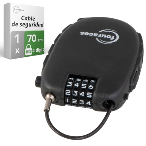fouraces candado con cable retractil mini 70 cm, con combinacion de 4 dígitos, antirrobo para bicicleta, patinete electrico, moto, casco, bici
