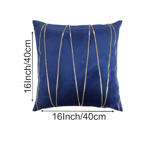 Image of Amazon Brand - UmI. Gold Leather Striped Pack Of 2 Throw Pillow Covers Velvet Decorative Cushion Covers Cases For Sofa Bedroom Livingroom Car 16 X 16 Inch In Blue Color, 180 Tc