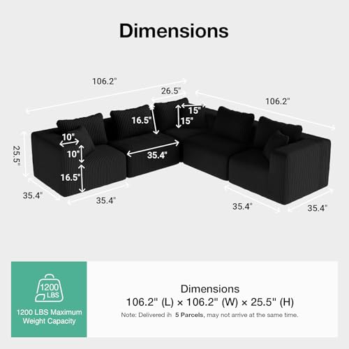 Image of Novilla 106 inch Modular Sectional Sofa, V Shape Sectional Couch, Modern Cloud Design with Smarts Coil Support, Boneless Sectional Couch for Large Living Room Apartment, No Assembly Required