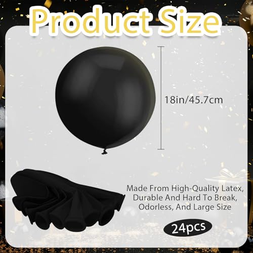 GuassLee 24pcs Black Balloons Clearance 18 Inch Big Black Latex Balloons Large balloons for Birthday Wedding Halloween Party New Year's Day Decorations Supplies by GuassLee - Image 4