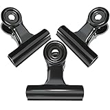 Grwanpen 1.25' Wide, Black Bulldog Binder Paper Clips/Metal Hinge Clip File Clamps for Crafts, Food Bags, Drawings, Photos at Home Kitchen & Office Useage, 28 Pack