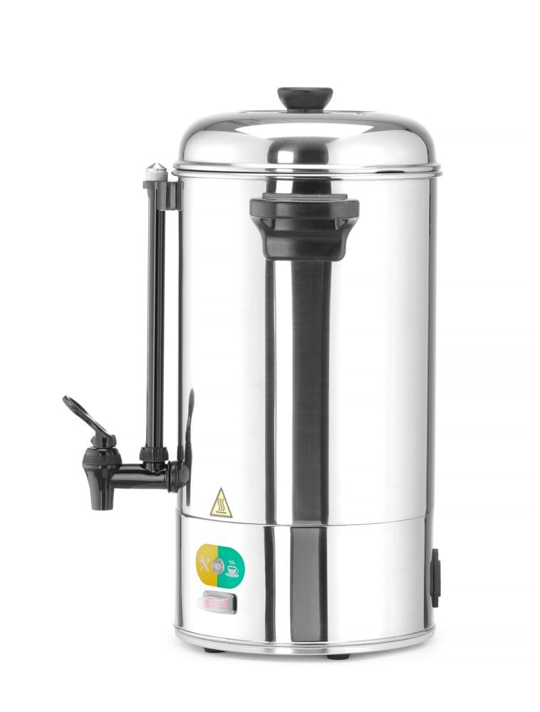 HENDI Percolador de café, de una sola pared, con filtro incorporado, grifo antigoteo, para café molido grueso, no necesita filtro de papel, 6L, 230V, 1500W, 340x227x(H)468mm, acero inoxidable 18/0