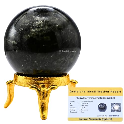 Image of Certified Nuummite Crystal Ball for Meditation - Premium Crystal Vastu Items for Home and Feng Shui Items for Good Luck - Ideal for Pooja Supplies and Spiritual Practices (2 inch Inch)