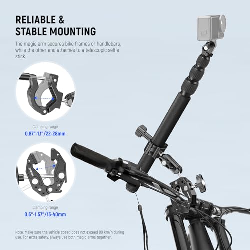 Image of NEEWER Motorcycle Camera Mount Kit, Bicycle Handlebar Invisible Selfie Stick, 360 Ball Heads, Super Clamps & Cleaning Cloth, Compatible with GoPro Insta360 DJI AKASO Action Cam Video Recording, GP-30
