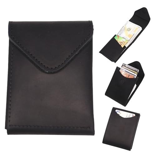 OLDIES ROAD Slim Cash Wallet for Men - Minimalist Card Hoder - Flap Magnetic Closure - Full Grain Leather (Black)