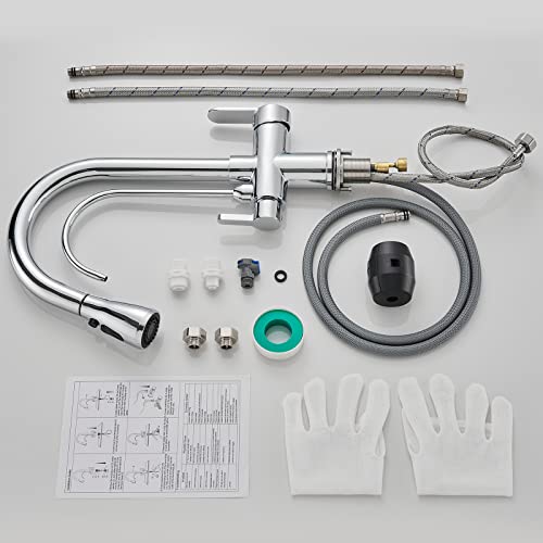 TSIBOMU 3 in 1 Kitchen Faucet with Drinking Water Faucet, 2 Handle Pull Down Kitchen Sink Faucet Water Filter Purifier Faucets (Chrome) by TSIBOMU - Image 8