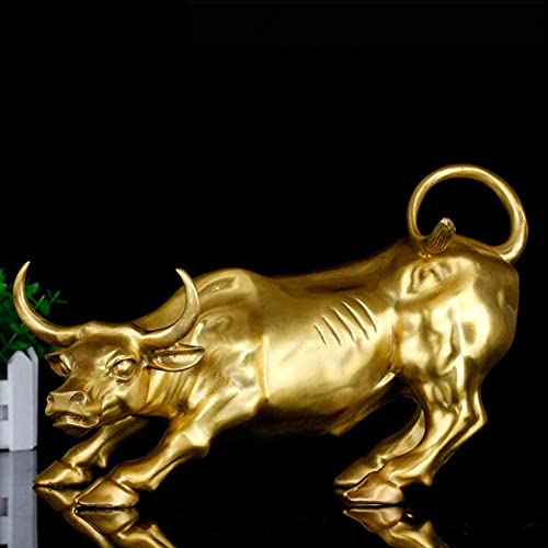 Yuxinyan Brass Bull Figurine Wall Street Art Decor Feng Shui Fortune Financial Staff Golden Collectible Fierce Decorations Gift Charging Stock Market Career Money Prosperity ( Size : 12.2 Inch ) #TOP6