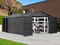 Domi 12x15FT Outdoor Metal Garage Shed, Extra Large Metal Carport with Lockable Double Hinged Doors, Heavy Duty Car Shelter for Car, Truck, Motorcycle and Lawn Equipment, Dark Grey