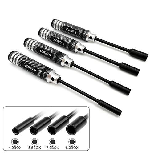 Ismosm 4Pcs Nut Driver Set Rc Tool Set Hex Nut Driver For Rc Vehicle Rc Helicopters Fpv Drones Cameras Appliances Repair 4Mm 5.5Mm 8Mm 7Mm Nut Driver (Black) #TOP3