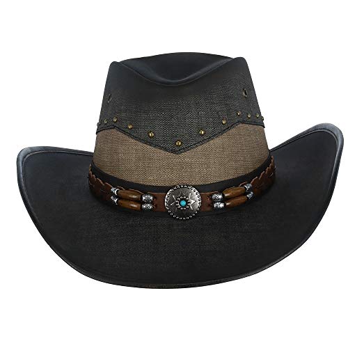 Kenny K Men's Vegan Leather Western Hat with Beaded Hatband, Large, Jean