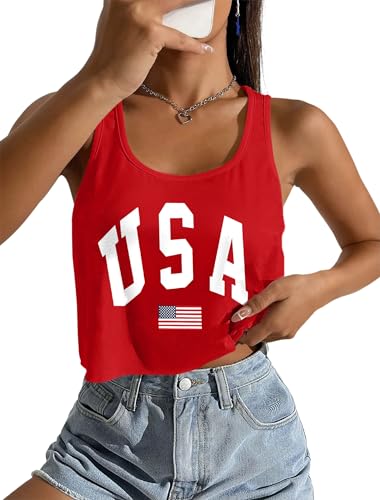 Image of Ithalt Womens American Flag Shirts 4th of July Outfits USA T-Shirt Patriotic Tank Shirt Fourth of July Sleeveless Tops