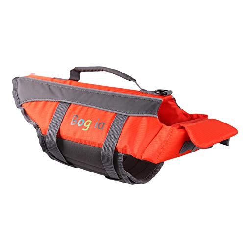 Hundeschwimmweste, verstellbare Hundeschwimmweste für kleine, mittelgroße und große Hunde mit strapazierfähigem Rettungsgriff, Schwimmweste für Pool, Strand, Bootfahren (Orange, Medium) Cover