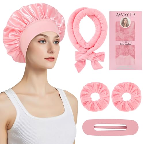 AWAYTR deep pink velvet curler set with satin bonnet — five pieces at the lowest price position here