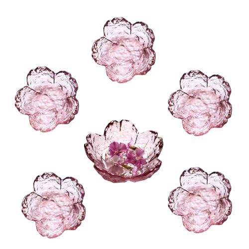 Knutat 6Pack Sakura plates pink dishs sets,Pink Cherry flower dish Crystal Glass Appetizer Plates dipping seasoning bowls Ice Cream Sushi,mini bowls for charcuterie board (pink)
