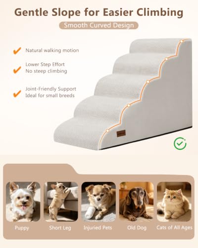 Image of Aodisman Dog Stairs for High Beds,5 Step Pet Ramp for Dogs and Cats,22.4 inch H