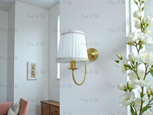 Image of Prop It Up Vintage Wall Sconce Light with White Fabric Shade for Home, Golden Antique Finish Wall lamp for Bedroom, E27 Holder, Metal Frame, Indoor Lighting, Bulb not Included