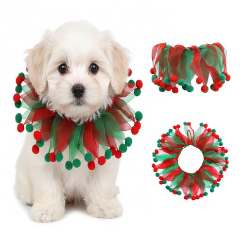 Weihnachten Halsband Hund Katze Elastische Weihnachts Hundehalsband mit Rot Grünem Design Verstellbare Haustierhalsband Kostüm Zubehör für Hund Katze Welpen Kätzchen (S)