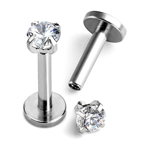 Piercingj 2-4Pcs 16G 316L Stainless Steel 3Mm Cubic Zirconia Labret Monroe Lip Ring/Tragus/Helix Earring,6-12Mm Bar Length 1 #TOP1
