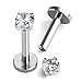 PiercingJ 2-4pcs 16g 316L Stainless Steel 3mm Cubic Zirconia Labret Monroe Lip Ring/Tragus/Helix Earring,6-12mm Bar Length 1