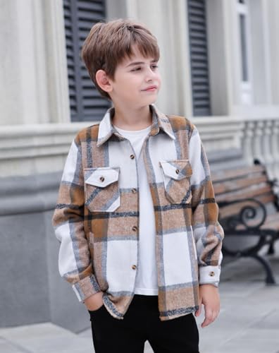 Cromoncent Boys Long Sleeve Flannel Plaid Shirt Button Down Thick Shirts3