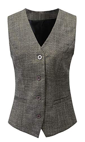 Vocni Women's Fully Lined 4 Button V-Neck Economy Dressy Suit Vest Waistcoat,Golden Multi,US XL