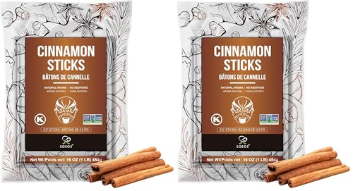 Soeos Cinnamon Sticks, 16 oz (454g), 3.5" Length, 100% Raw, Non-GMO, Kosher Certified, Whole Cinnamon Sticks Seasoning Spice for Coffee, Baking, Cooking and Beverages (Pack of 2) image 2