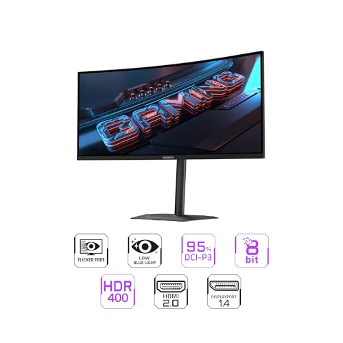 Image of GIGABYTE - G34WQC2-34 inch VA Curved Gaming Monitor - WQHD 3440x1440-200Hz - 1ms GTG - AMD FreeSync Premium - HDMI, DP - Height and Tilt Adjustable - Black