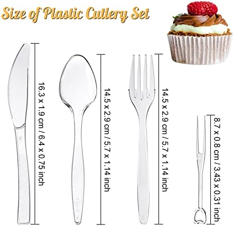 HMIEPRS 400PCS Clear Plastic Cutlery Set,Durable Reusable Plastic Cutlery Set Includes 100 Forks 100 Spoons 100 Knives 100 Fruit Forks for Tableware, Parties, Camping and Dinnerware