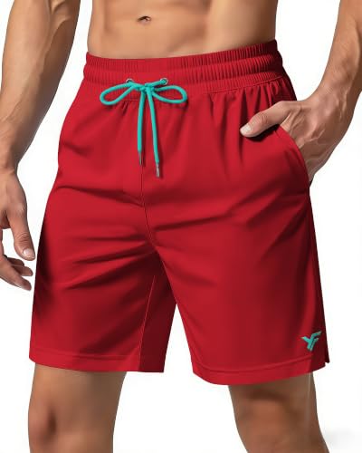 Yufawow 7 Inches Men's Swim Trunks with Mesh Lining and Quick Dry Pockets for Board Beach Gym Running