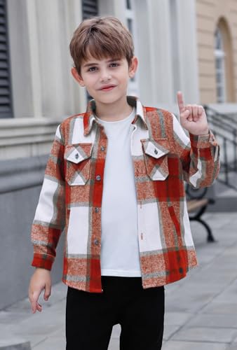 Image of Cromoncent Mens Boys Thick Flannel Shirt Long Sleeve Shirt Jacket Casual Button Down Multi Pockets Shacket