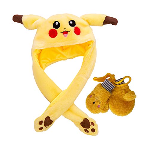 Pikachu tocados de peluche, diseño de orejas móviles, color amarillo
