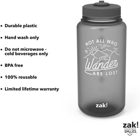 Miniatura 6 de Zak Designs Líquido de 32 onzas  Bucle de transporte  A prueba de fugas  Botella de cometa sin BPA (no todos los que vagan están perdidos, color