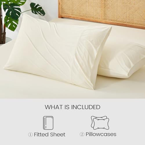 Cozy Bliss Premium Cooling Sheet Set Full Size, Q-Max>0.4, 3PCS No Flat Sheet with 2 Pillowcases, Breathable Fitted Sheet for Hot Sleepers & Night Sweats, Deep Pocket Up to 18 Inches, Cream White