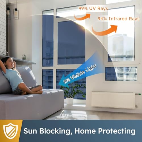 Image of WISDOM Window Privacy,One Way Mirror Daytime Anti UV Sun Blocking Heat Control Reflective Film Decorative Static Cling Home Office Living Room (20in x 7Feet, Silver Blue)