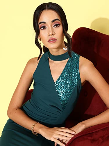 Image of Miss Chase Women's Choker Neck Sleeveless Embellished Midi Dress