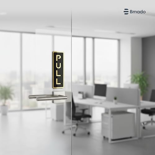Image of Bmado Push Pull Door Sign | 5.9 Inch Acrylic Gold Black Sticker Set | Self-Adhesive Signage for Glass & Wooden Doors | Office, Shop, Cafe, Hotel & Business Entry