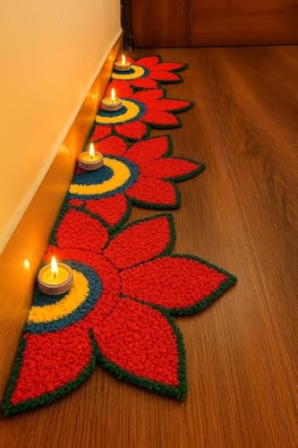 Image of Rangoli Floor Decoration Mat, Haldi & Mehndi Ceremony, Pooja and Festivals | Traditional Floral Design Decorative Mat for Home Entrance, Mandap & Event Decor