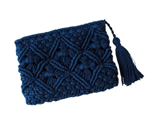 Surhilo Misti Pima Cotton Crochet Clutch Purse - Navy - Luxury Knit Handmade Handbag for Women & Girls